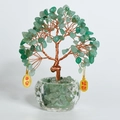 Golden money tree craft with green crystals and peace wealth charms on glass base - Green Aventurine - Poseable