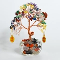 Handmade crystal money tree with mixed stones in a glass bowl for home decoration - Multicolor Crystal - Poseable