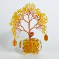 Natural citrine gem tree in glass bowl with lucky gold tags for desktop decoration - Citrine - Poseable