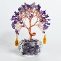Handmade amethyst crystal money tree ornament with copper wire and glass bowl base - Amethyst - Poseable