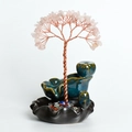 Pink crystal money tree on a ceramic lotus base incense burner for office desk decor - Crystal Tree Incense Burner / Rose Quartz