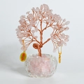 Árbol de la suerte con cristales de cuarzo rosa y colgantes en un cuenco de cristal - Cuarzo Rosa - Moldeable