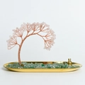 Albero di cristallo rosa con filo di rame su vassoio dorato e base di avventurina verde - Rose Quartz Ornament Set (With Tray & Incense Holder)