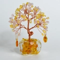 Árbol de cristal rosa y amarillo en cuenco de vidrio con colgantes de fortuna - Citrina y Cuarzo Rosa - Moldeable