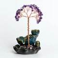 Amethyst crystal tree incense burner with blue ceramic lotus base and colorful stones - Crystal Tree Incense Burner / Purple Crystal
