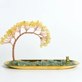 Albero di cristallo citrino con base di avventurina in vassoio per incenso dorato - Citrine Ornament Set (With Tray & Incense Holder)