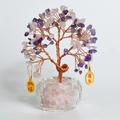 Árbol de cristales de amatista y cuarzo rosa en cuenco de cristal con colgantes de suerte - Cuarzo Rosa y Amatista - Moldeable