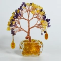 Árbol de la fortuna con cristales púrpuras y amarillos en cuenco de cristal - Amatista y Citrina - Moldeable