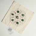 Chakra crystal grid set with green aventurine and flower of life cotton mat - Crystal Grid - Abundance and Good Luck
