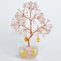 Árbol de la vida de cuarzo rosa hecho a mano en un cuenco de vidrio decorativo. - Cuarzo rosa