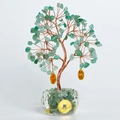 Árbol de la fortuna con cristales verdes, ramas de cobre y base de vidrio para la suerte - Aventurina Verde