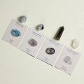 Natural crystal set with Celestite, Moonstone, Smoky and Clear Quartz with English cards - Health-Happiness Theme