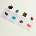 Natural crystal set with Obsidian, Amazonite, Tiger's Eye, Red Agate and info cards - Strength-Courage Theme