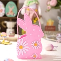 Pink felt Easter bunny basket with white daisy prints and handle for candy storage - Pink