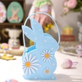 Blue felt Easter bunny basket with white polka dots and daisy floral decorations - Blue
