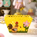 Yellow felt Easter basket with colorful rooster and flower felt patches for home decor - Yellow