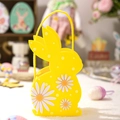 Yellow Easter felt rabbit basket with daisy print and handle for candy storage - Yellow