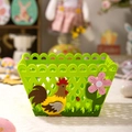 Easter felt storage basket in green with rooster design for candy and desktop decor - Green