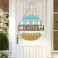 Easter bunny ears wooden door sign with colorful eggs and rustic hemp rope hanger - 3D Letters Eggs Carrots Style (Style A) / 30cm Large