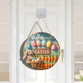 Easter Welcome Sign with Plush Rabbit, Colorful Eggs, and Carrots for Front Door Decor - Plush Long Ear Bunny Basket Egg Style (Style B) / 30cm Large