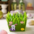Oster-Filzkorb in Grasgrün mit Häschen- und lila Eier-Dekoration für Ostern - Oster-Stoffkorb Stil B