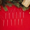 Set of 12 clear acrylic spiral icicle ornaments for Christmas tree with silver strings - 2-inch Transparent Ice Bar Pendant 12 Pieces