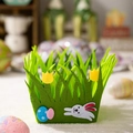 Grüner Osterkorb aus Filz mit Hasen und bunten Eiern als Geschenkverpackung - Oster-Stoffkorb Stil C
