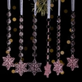 Pink acrylic snowflake hanging ornaments with white ribbons for Christmas tree decor - 6pcs Set / Pink Style A