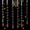 Set of pink acrylic icicle ornaments with faceted teardrop beads for Christmas tree - 6pcs Set / Pink Style B