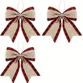 Handgefertigte Weihnachtsschleife aus Jute mit rot-schwarzem Karomuster für den Baum - Hanfstoff / Rot-schwarz Karierte Schleife