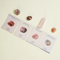Pink chakra crystal stone set with strawberry quartz and rose quartz property cards - Love-Happiness Theme