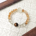 Natural yellow citrine and tiger eye stone beaded bracelet with golden spacers - Single-loop Bracelet