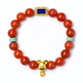 Red agate bracelet with golden zodiac rat charm and blue lapis lazuli accents - Zodiac Rat