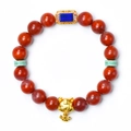 Natural red agate zodiac tiger bracelet with gold tiger pendant and blue lapis accents - Zodiac Tiger