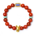 Red agate bracelet with golden zodiac rabbit charm and blue lapis lazuli accents - Zodiac Rabbit