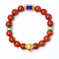 Natural red agate beaded bracelet with gold monkey charm and turquoise accents - Zodiac Monkey