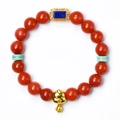 Natural Southern Red Agate bracelet with golden zodiac pig charm and turquoise beads - Zodiac Rooster