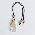 Car perfume pendant with multi-faceted glass bottle and triangular wooden cap - Prism Bottle - Hilton (Clear Quartz)