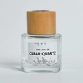 Flacon de parfum en verre avec quartz clair, bouchon en bois et étiquette florale - Bouteille Cylindrique - Hilton (Quartz Clair)