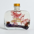 Flacon d'aromathérapie en cristal avec fleurs séchées roses et pierres de cristal - Bouteille Plate - Shangri-La (Améthyste)