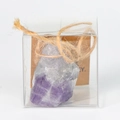 Natural raw purple fluorite crystal specimen in transparent box with jute twine decoration - Amethyst - Transparent Box / Chinese Version