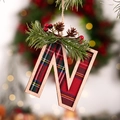 Christmas letter N ornament with red and black buffalo plaid and rustic pine details - Letter N