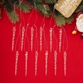 Set of 12 clear acrylic spiral icicle ornaments with silver strings for Christmas decor - Small Size (M)