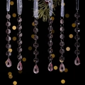 Set of 6 pink faceted crystal droplets with octagonal beads and white hanging ribbons - Pink Curved Waterdrop (Style C) / Set of 6