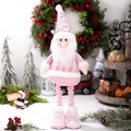 Gnomo di Natale rosa con cappello di paillettes e gambe a molla estensibili - Bambola Babbo Natale Telescopica Cappello Paillette Rosa