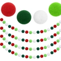 Nordic Christmas felt ball garland with red green and white wool balls for home decoration - Red DarkGreen White GrassGreen