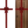 Red and black buffalo plaid ribbon door decoration with a large festive bow ornament - Door Decor Set / Red and Black Grid