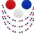 Nordic style colorful macaron garland with large red white and blue decorative plush balls - Red/White/Blue