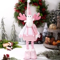 Renna di peluche rosa con sciarpa di paillettes e cappello a quadri per Natale - Bambola Renna Telescopica Cappello Paillette Rosa