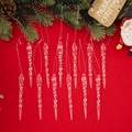 Set of 12 clear acrylic twisted icicle ornaments with silver strings for Christmas trees - Medium Size (L)